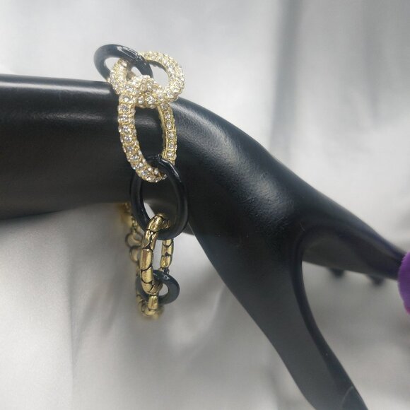 Vintage 80's Bracelet Rhinestones Oval Links Gold Black Cheetah Silver 7-9'' EUC - Picture 2 of 7